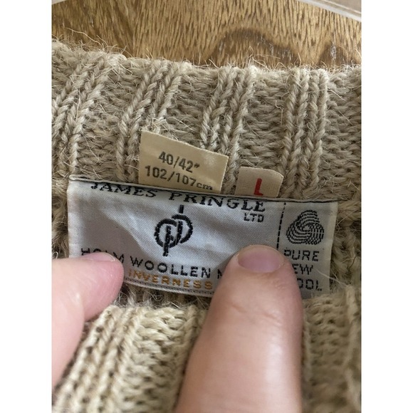 Vintage James Pringle Pure British Wool Sweater Suede Elbow & Shoulder Patch L - Picture 13 of 14